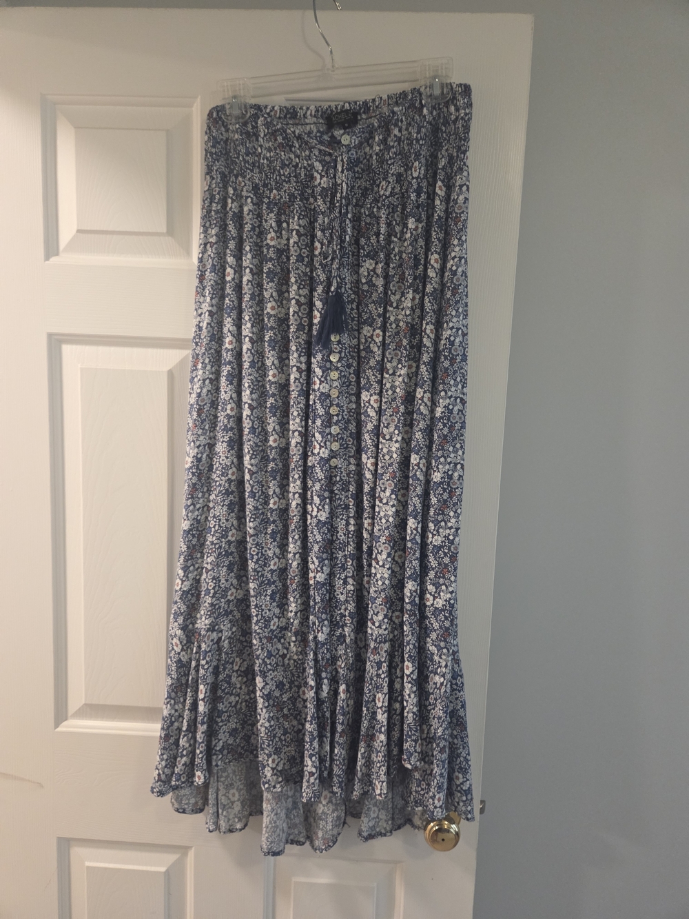 Rachel Zoe Blue Floral Tiered Maxi Skirt with Tassel